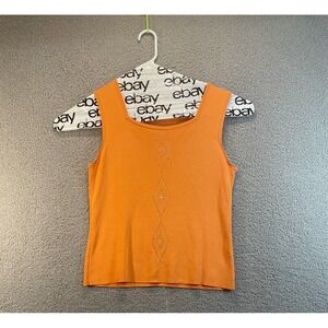 Belldini Vibrant Orange Sleeveless Square Neck Top with Rhinestone Design, XL‎